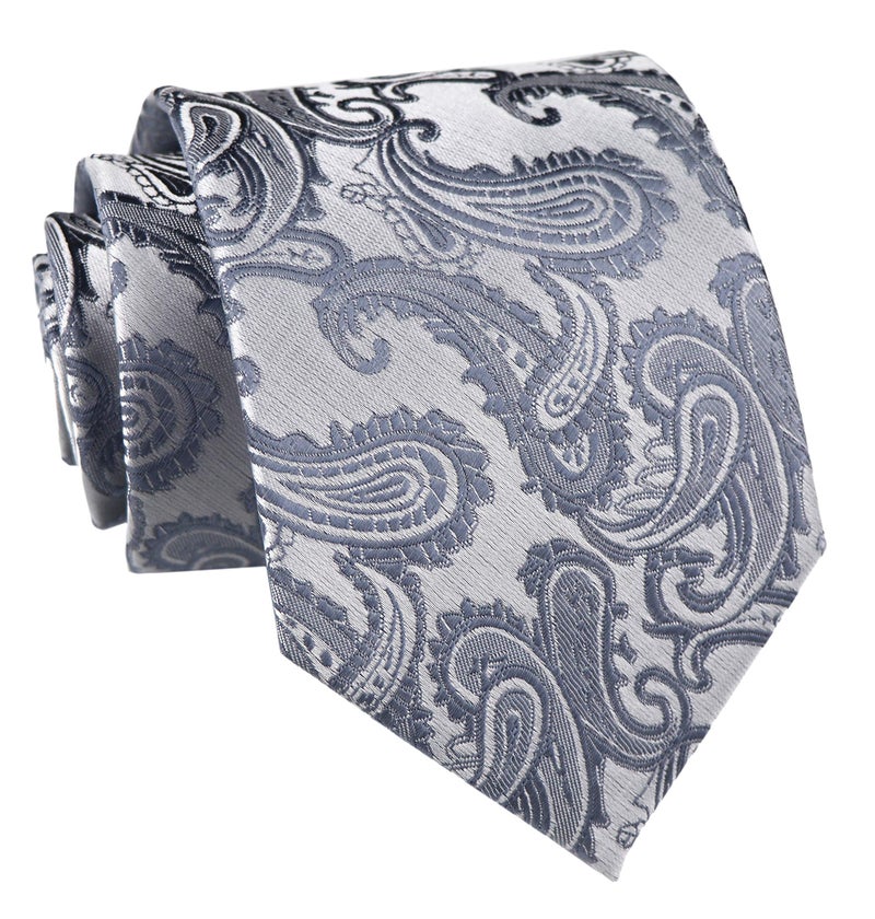 Secdtie Men's Big Boys Silk Ties Skinny Silver Grey Formal Business Necktie Collections - Image 1